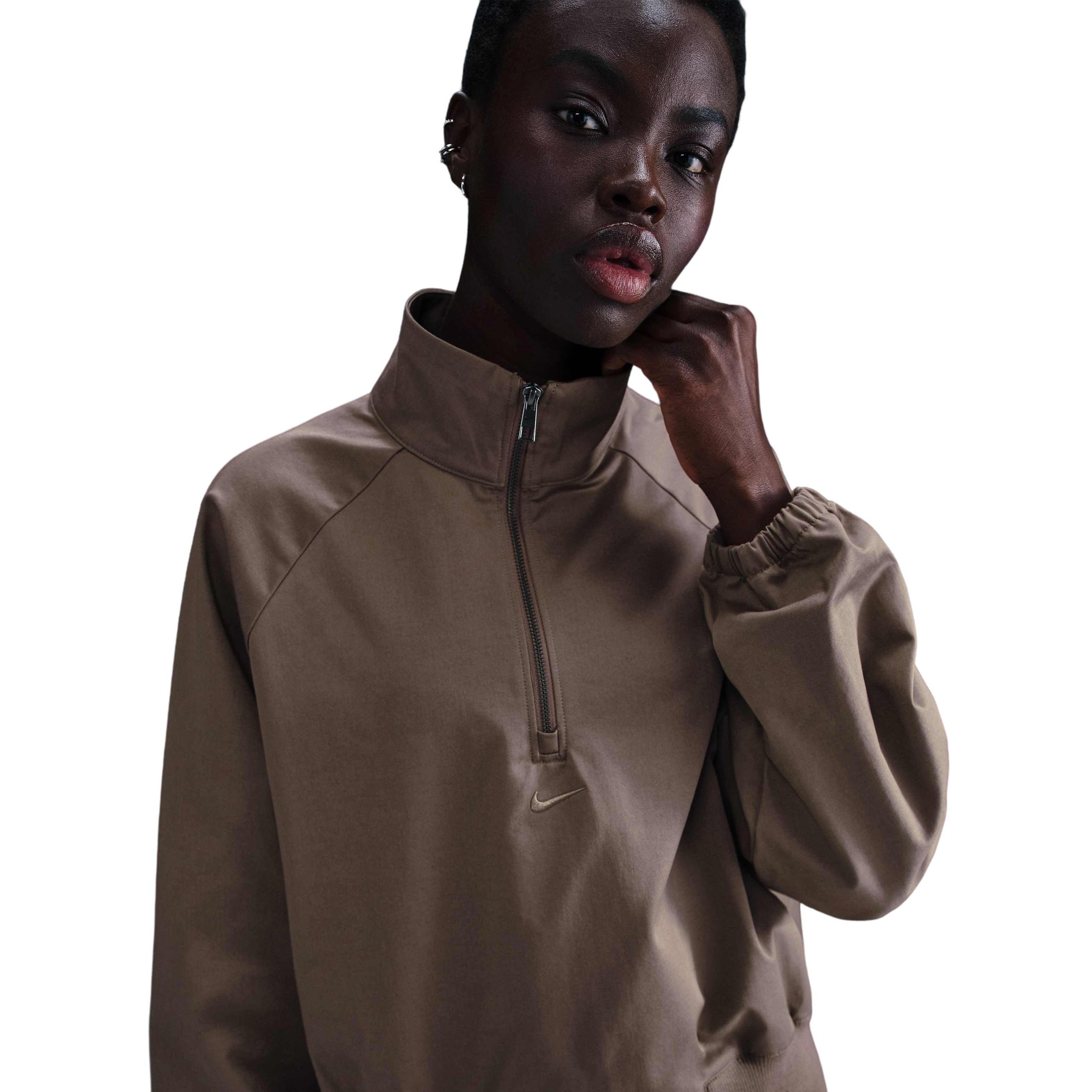 Nike Women's Sportswear Collection Oversized 1/4 Zip Twill Top-Brown